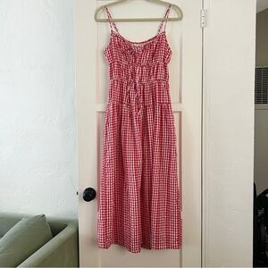 Sim & Sam cotton red white gingham tiered sleeveless tie waist midi dress small